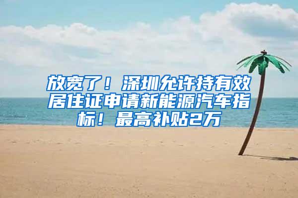 放宽了！深圳允许持有效居住证申请新能源汽车指标！最高补贴2万