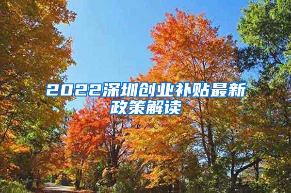 2022深圳创业补贴最新政策解读