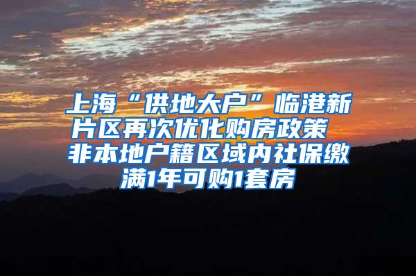 上海“供地大户”临港新片区再次优化购房政策 非本地户籍区域内社保缴满1年可购1套房
