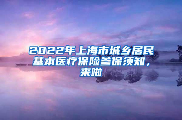 2022年上海市城乡居民基本医疗保险参保须知，来啦