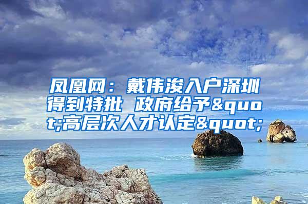 凤凰网：戴伟浚入户深圳得到特批 政府给予"高层次人才认定"
