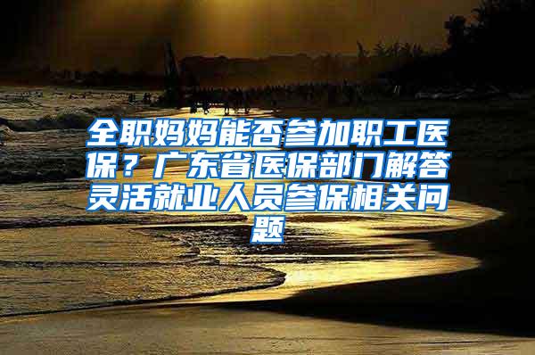 全职妈妈能否参加职工医保？广东省医保部门解答灵活就业人员参保相关问题