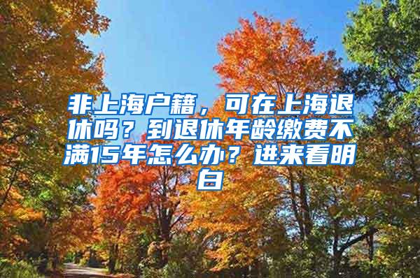 非上海户籍，可在上海退休吗？到退休年龄缴费不满15年怎么办？进来看明白