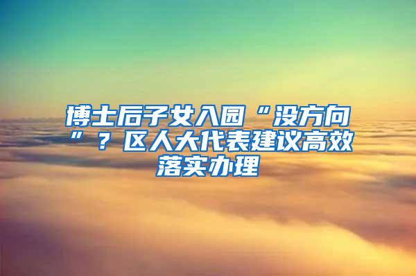 博士后子女入园“没方向”？区人大代表建议高效落实办理