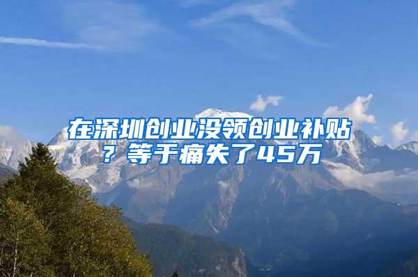在深圳创业没领创业补贴？等于痛失了45万