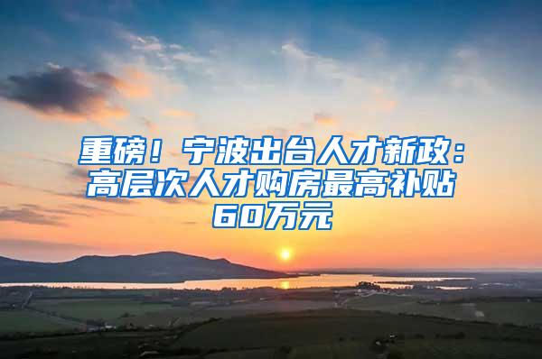 重磅！宁波出台人才新政：高层次人才购房最高补贴60万元