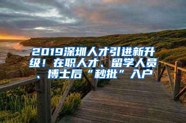 2019深圳人才引进新升级！在职人才、留学人员、博士后“秒批”入户