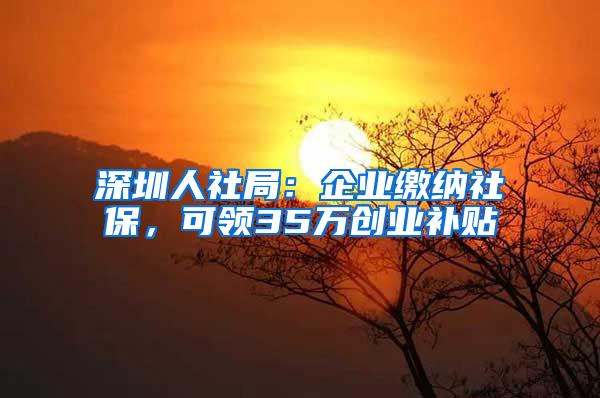 深圳人社局：企业缴纳社保，可领35万创业补贴