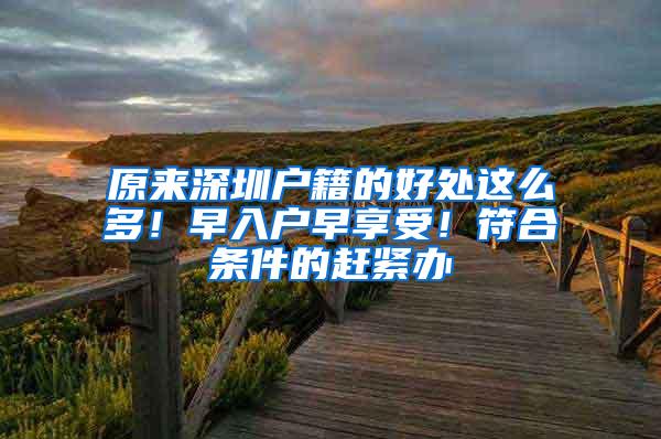 原来深圳户籍的好处这么多！早入户早享受！符合条件的赶紧办