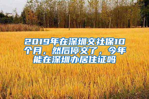 2019年在深圳交社保10个月，然后停交了，今年能在深圳办居住证吗