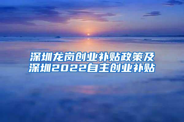 深圳龙岗创业补贴政策及深圳2022自主创业补贴