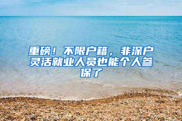 重磅！不限户籍，非深户灵活就业人员也能个人参保了