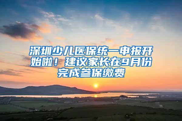 深圳少儿医保统一申报开始啦！建议家长在9月份完成参保缴费