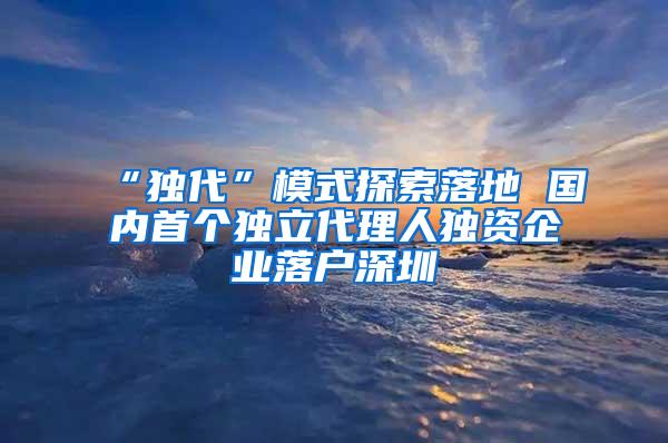 “独代”模式探索落地 国内首个独立代理人独资企业落户深圳