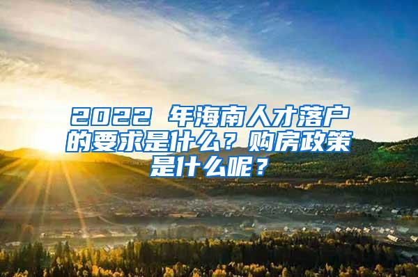 2022 年海南人才落户的要求是什么？购房政策是什么呢？
