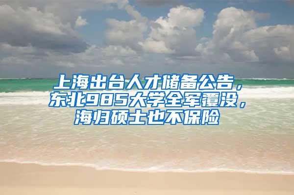 上海出台人才储备公告，东北985大学全军覆没，海归硕士也不保险