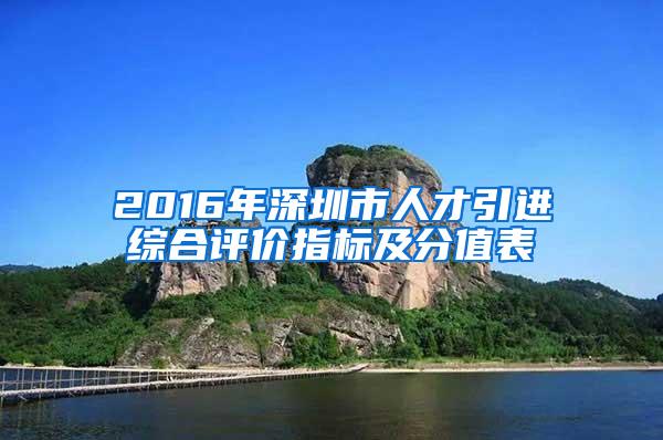 2016年深圳市人才引进综合评价指标及分值表