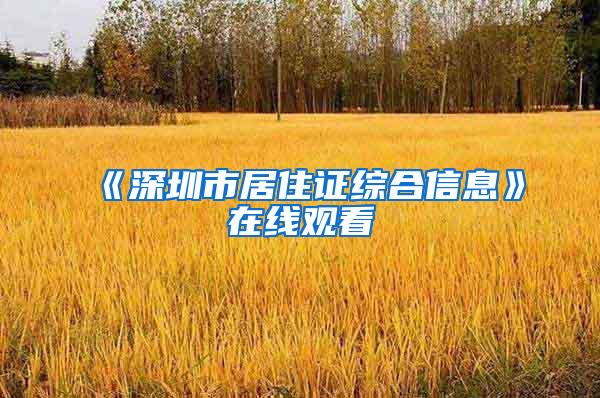 《深圳市居住证综合信息》在线观看