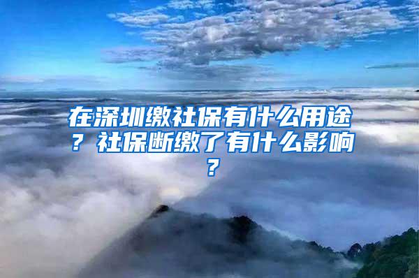 在深圳缴社保有什么用途？社保断缴了有什么影响？