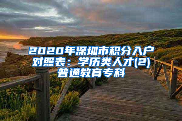 2020年深圳市积分入户对照表：学历类人才(2)普通教育专科