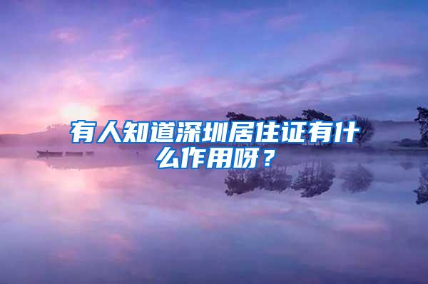 有人知道深圳居住证有什么作用呀？