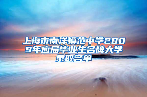 上海市南洋模范中学2009年应届毕业生名牌大学录取名单