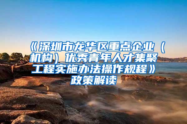 《深圳市龙华区重点企业（机构）优秀青年人才集聚工程实施办法操作规程》政策解读