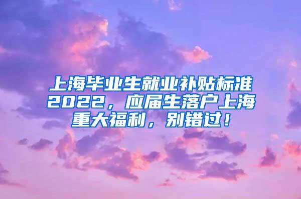 上海毕业生就业补贴标准2022，应届生落户上海重大福利，别错过！
