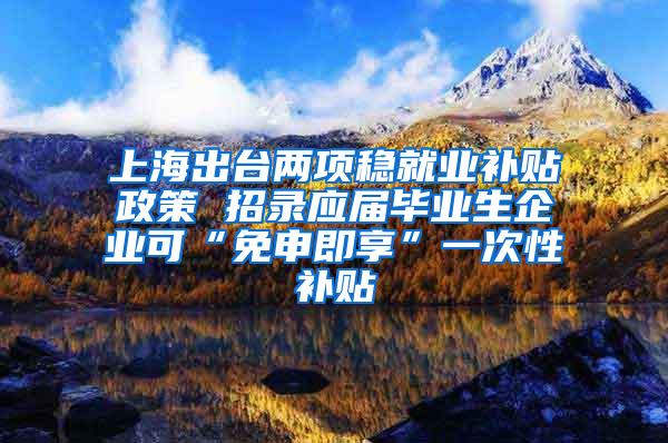 上海出台两项稳就业补贴政策 招录应届毕业生企业可“免申即享”一次性补贴