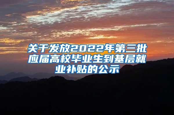 关于发放2022年第三批应届高校毕业生到基层就业补贴的公示