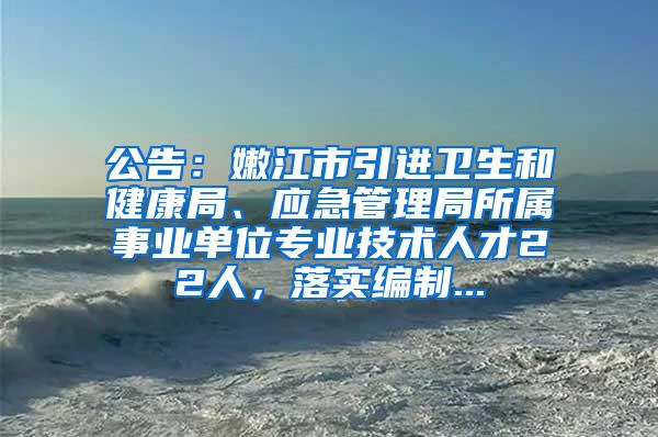 公告：嫩江市引进卫生和健康局、应急管理局所属事业单位专业技术人才22人，落实编制...