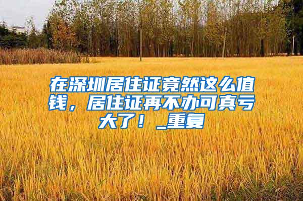 在深圳居住证竟然这么值钱，居住证再不办可真亏大了！_重复