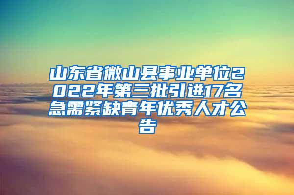 山东省微山县事业单位2022年第三批引进17名急需紧缺青年优秀人才公告