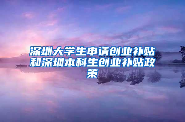 深圳大学生申请创业补贴和深圳本科生创业补贴政策