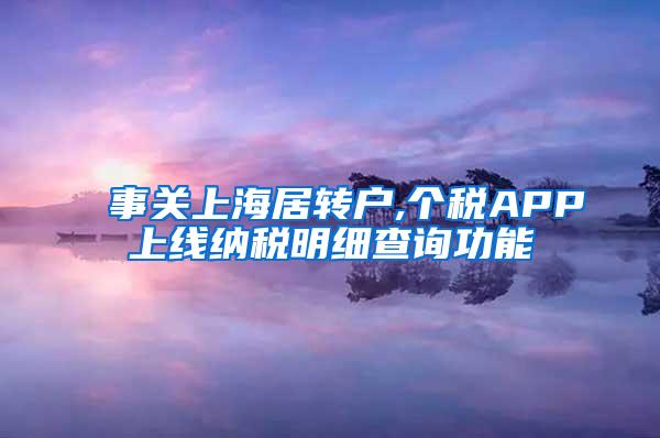 事关上海居转户,个税APP上线纳税明细查询功能
