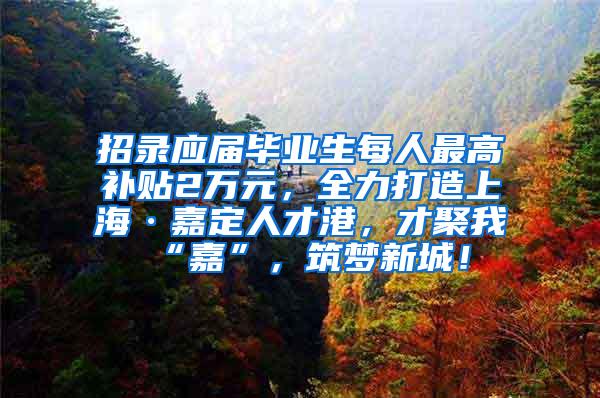 招录应届毕业生每人最高补贴2万元，全力打造上海·嘉定人才港，才聚我“嘉”，筑梦新城！