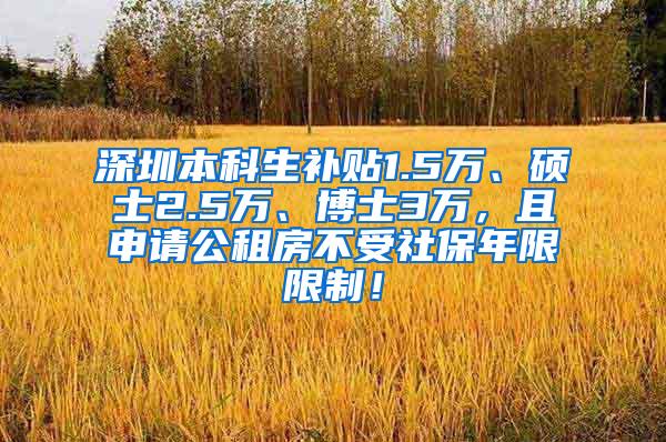 深圳本科生补贴1.5万、硕士2.5万、博士3万，且申请公租房不受社保年限限制！