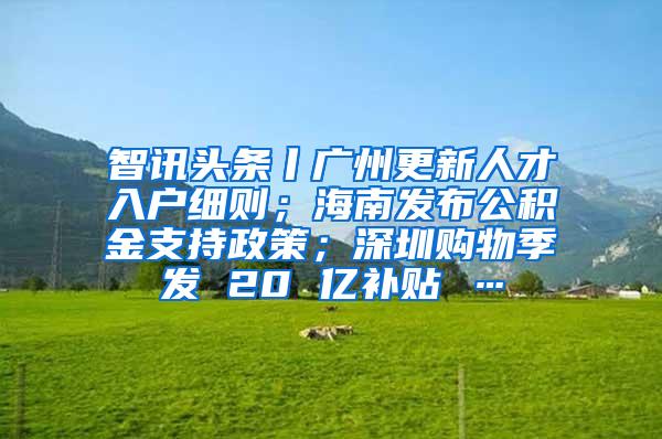 智讯头条丨广州更新人才入户细则；海南发布公积金支持政策；深圳购物季发 20 亿补贴 …