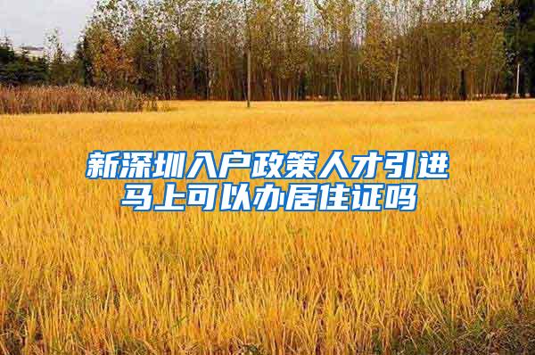 新深圳入户政策人才引进马上可以办居住证吗