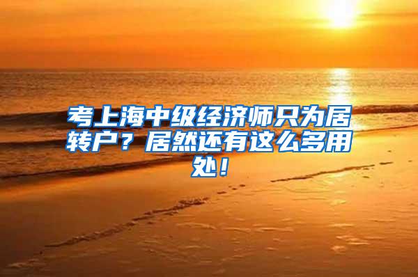 考上海中级经济师只为居转户？居然还有这么多用处！
