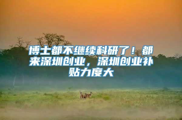 博士都不继续科研了！都来深圳创业，深圳创业补贴力度大