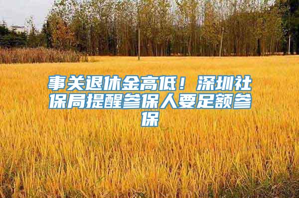 事关退休金高低！深圳社保局提醒参保人要足额参保