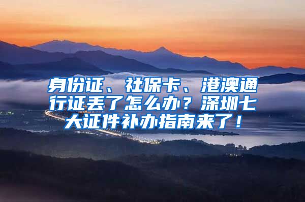 身份证、社保卡、港澳通行证丢了怎么办？深圳七大证件补办指南来了！