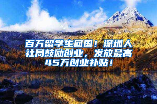 百万留学生回国！深圳人社局鼓励创业，发放最高45万创业补贴！