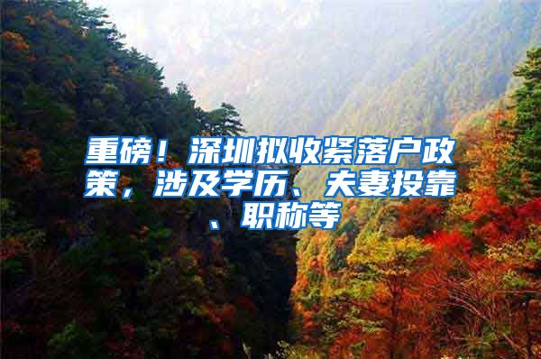重磅！深圳拟收紧落户政策，涉及学历、夫妻投靠、职称等
