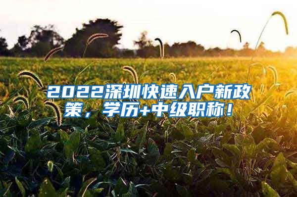 2022深圳快速入户新政策，学历+中级职称！
