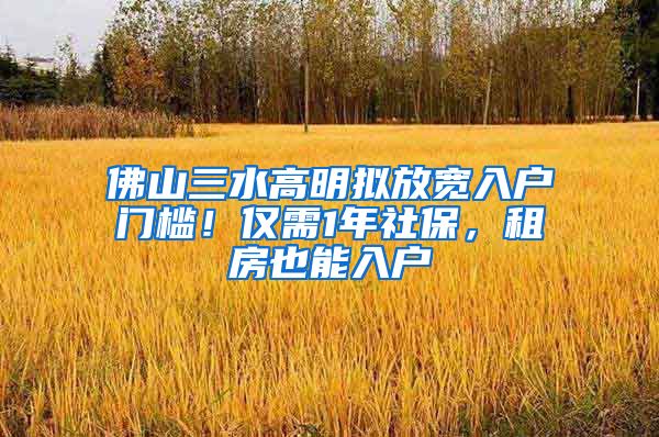 佛山三水高明拟放宽入户门槛！仅需1年社保，租房也能入户