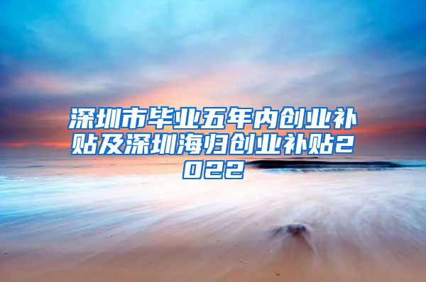 深圳市毕业五年内创业补贴及深圳海归创业补贴2022
