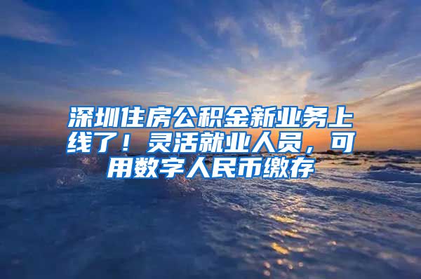 深圳住房公积金新业务上线了！灵活就业人员，可用数字人民币缴存