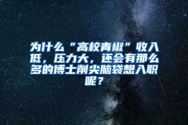 为什么“高校青椒”收入低，压力大，还会有那么多的博士削尖脑袋想入职呢？